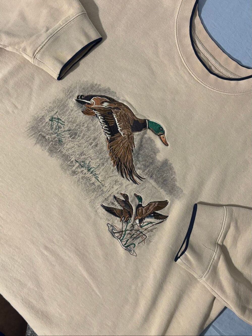 Croft & Barrow Duck Embroidered Sweatshirt Mens Beige XL Cotton Blend